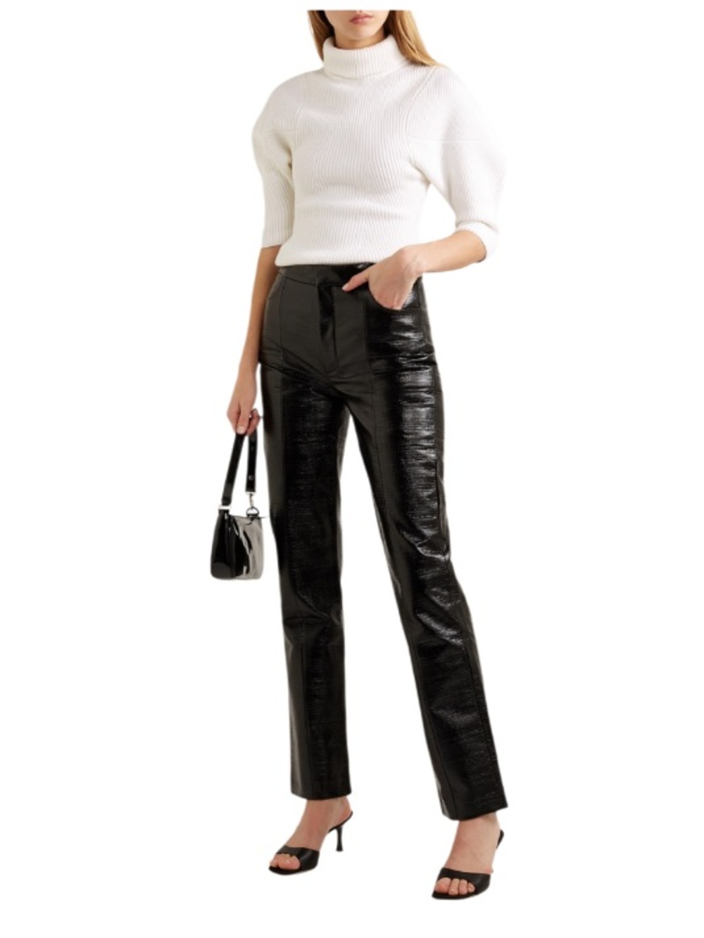 Toteme Olbia Black Coated Cotton Blend Straight Leg Pants